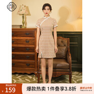 固執（OBSTINATE）【特價(jià)】夏季新款格子短袖旗袍短款連衣裙90222QP07149 咖啡色 XL 175/92A