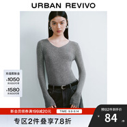 UR秋季新款女裝簡約基礎百搭休閑修身V領針織衫UWB940008 冷灰 M
