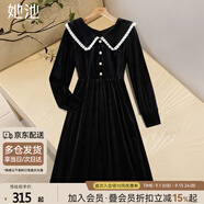 她池收腰連衣裙2025秋裝新款女裝赫本風(fēng)燈籠袖優(yōu)雅中長裙