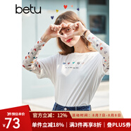 betu百圖女裝新疆棉印花長(cháng)袖T恤女假兩件網(wǎng)紗袖春夏新款上衣潮2103T62 白色 S S