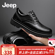 Jeep吉普商務(wù)休閑皮鞋男秋冬新款真牛皮簡(jiǎn)約百搭時(shí)尚正裝鞋男爸爸鞋 黑色（皮鞋碼） 43