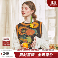 兩三事梵高系列 靜美如秋葉 秋季新款森女風后背綁帶花色無袖毛衣背心女 向日葵 L