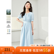 梵希蔓萊賽爾短袖連衣裙女2025年夏季新款溫柔風(fēng)收腰氣質(zhì)裙子 M6932 藍(lán)色 S