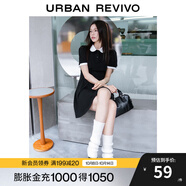 UR夏季新款女裝甜美減齡撞色壓褶收腰短袖連衣裙UWU740039 正黑 XL