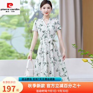 皮爾卡丹（pierre cardin）顯瘦減齡雪紡短袖碎花連衣裙女2025夏季新款腰帶氣質(zhì)收腰洋氣長(zhǎng)裙 青綠色【舒適面料休閑百搭】 M 建議體重90-105斤