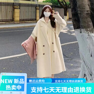 暖冬鴨鴨白鴨羽絨服內(nèi)膽雙面絨毛呢大衣女中長(zhǎng)款秋冬季法式赫本風(fēng)加厚外套 燕麥色 90白鴨絨 XS 建議105斤以下