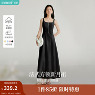 茵曼（INMAN）章若楠同款歐若風(fēng)法式吊帶連衣裙2025夏季新品女裝淡鵝黃色裙子 黑色 S