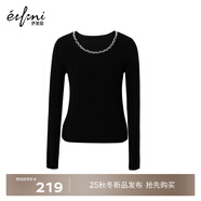 伊芙麗（eifini）蔣欣代言【月光珍珠打底】伊芙麗手工釘珠羊毛針織衫25秋新 黑色 預(yù)售 S 80-105斤