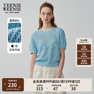 Teenie Weenie小熊春夏鏤空鉤花泡泡袖套頭短款時(shí)髦毛衣針織衫女裝 淺藍(lán)色 S 160