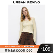 UR秋冬新款女裝慵懶風(fēng)氛圍感修身系帶針織衫UYY940026 淺黃色 XL
