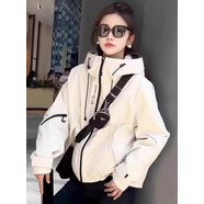 葛絮25年秋冬新款外套連帽沖feng衣外套女秋新款韓版休閑棒球服 米白色加棉款 M85-110斤 均碼