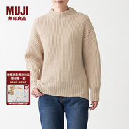 無(wú)印良品（MUJI）女式 含牦牛絨羊毛棱紋編織 高圓領(lǐng)寬版毛衣 長(zhǎng)袖針織衫 燕麥色 M -L （165/88A）