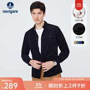 Navigare意大利小帆船燈芯絨襯衫男士秋冬季純棉抗菌襯衣保暖休閑寸衫男 暗夜黑 S /38