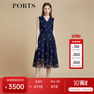 PORTS寶姿商場同款春夏新款女裝“花朵刺繡網(wǎng)紗連衣裙”LD8D202PLQ005 丈青混色 L (8)