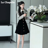 拉夏貝爾（La Chapelle）小香風(fēng)連衣裙格子裙子女2026春季御姐穿搭巨好看的假兩件長(cháng)裙 千鳥(niǎo)格【短款】 S 80-100斤