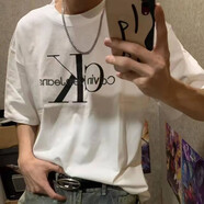 CALVIN KLEIN JEANS小CK白色短袖t恤夏季新款ins美式情侶裝上衣休閑寬松半袖體恤 小C 白色 M 80-100