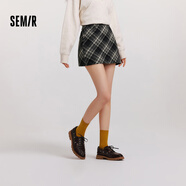 森馬（Semir）半身裙女格紋A字裙復古文藝氣質(zhì)冬俏皮時(shí)尚短裙小個(gè)子學(xué)院風(fēng) 灰藍色調00428 L