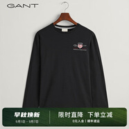 GANT【100%棉】甘特春季休閑刺繡柔軟內(nèi)搭經(jīng)典純色圓領(lǐng)長(zhǎng)袖男T恤 5黑色 M