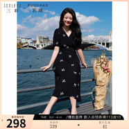 三彩大碼女裝2024夏季新款法式V領(lǐng)連衣裙刺繡收腰氣質(zhì)長裙胖MM 葡萄紫花卉 M 160/88B