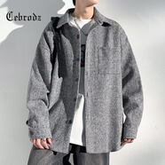Cebrodz法國(guó) 夾克男寬松春秋季新款翻領(lǐng)純色港風(fēng)燈芯絨休閑男士外套上衣 灰色 2XL