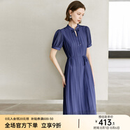 顏域新中式女裝連衣裙2024新款夏裝優(yōu)雅氣質(zhì)百褶裙短袖中長款裙子 深藍 L/40