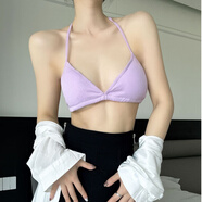 刃蕉夏季度上衣吊帶背心女假風(fēng)性感辣妹外穿掛脖綁帶三角杯內衣比基尼 黑色 均碼 (80-120斤)