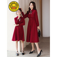 小黃鴨高端不一樣的子母女裙春秋新款洋氣網(wǎng)紅復古炸街連衣裙圖片 18542媽媽XXL130-145斤