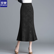 羅蒙2025身裙中長款女復(fù)古包臀裙提花顯瘦一步裙垂感長裙子年秋 黑色 M 【90-100斤】