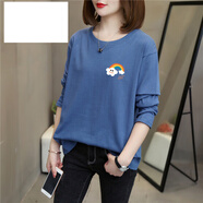 啄木鳥(niǎo)（TUCANO）純棉T恤女長(cháng)袖2025秋季新款寬松大碼百搭洋氣減齡打底遮肚上衣服 藍色【小白云彩虹字母】 4XL(建議210斤-240斤)