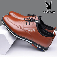 花花公子（PLAYBOY）男鞋2024秋冬新款真皮休閑鞋子男士?jī)?nèi)增高透氣皮鞋男商務(wù) 真皮棕色【四季款】 44