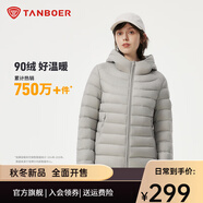 坦博爾輕薄羽絨服女秋季城市輕戶外百搭修身短款連帽外套TBF310218D 珍珠月灰 S (165)