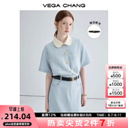 VEGA CHANG法式茶歇連衣裙女2025夏季新款高級感氣質(zhì)小個(gè)子顯瘦赫本風(fēng)長裙子 baby藍(lán)（長款升級版） M