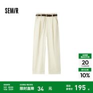 Semir[商場同款]森馬休閑褲女卷邊七分褲顯瘦秋2024新款純棉闊腿褲百搭 米白10301 165/70A/L
