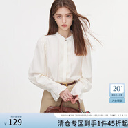 范思藍(lán)恩秋季法式千金風(fēng)襯衫女秋季2024新款設(shè)計感長袖木耳邊甜美立領(lǐng)襯衣 米白色 L