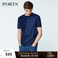 PORTS寶姿男裝夏季圓領(lǐng)休閑短袖士修身簡(jiǎn)約個(gè)性圓領(lǐng)短袖MN8N177GZD023 藏青色+藍色 M