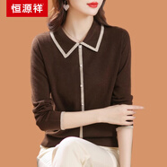 恒源祥100%羊毛衫女2025春秋新款娃娃領(lǐng)針織打底毛衣寬松大碼小衫上衣服 咖啡色 L 【108-119斤】