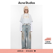 Acne Studios【七夕禮贈(zèng)】 男女同款 寬松休閑徽標(biāo)印花假兩件長(zhǎng)袖T恤CL0322 淺灰色 XS