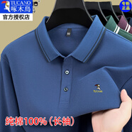 啄木鳥(niǎo)長(cháng)袖t恤男士春秋季純棉印花翻領(lǐng)polo衫舒適百搭體恤上衣男裝 湖藍色 XL 175 建議145-160斤