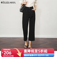 Olrain歐芮兒法式藍(lán)灰色牛仔褲女裝秋新款高腰直筒簡(jiǎn)約長(zhǎng)褲 黑色 L