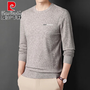 皮爾卡丹（pierre cardin）秋裝薄款長(cháng)袖t恤男士圓領(lǐng)寬松中年條紋打底針織小衫 KLF83-2111駝色 XL 180