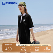 FILA FUSION斐樂(lè)潮牌女子連衣裙夏時(shí)尚寬松簡(jiǎn)約POLO領(lǐng)連身裙 深黑-BK L （170/88A/L）