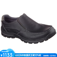 斯凱奇（Skechers）男鞋運動休閑鞋工裝鞋舒適皮質一腳蹬春秋防滑耐磨 中老年爸爸鞋 BLACK（倉）黑色 41 碼/美碼8