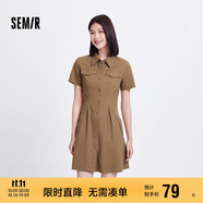 森馬連衣裙女收腰襯衫裙復古休閑夏季美拉德純色短裙101324114030