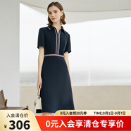 顏域（YANYEE）短袖通勤拉鏈襯衫裙子連衣裙女2024年夏季新款收腰顯瘦中長(zhǎng)裙 深藍(lán) S/36