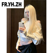 FR.YH.ZH小A學姐  軟糯一字肩毛衣寬松慵懶短款套頭針織衫辣妹長袖蝙蝠袖 杏色 S