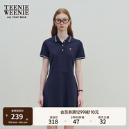 Teenie Weenie小熊休閑通勤氣質(zhì)收腰Polo白色連衣裙夏裝連身裙女裝裙子 藏青色 S (160)