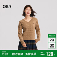 森馬（Semir）森柔毛衫|毛衣女刺繡V領(lǐng)顯瘦寬松2024絞花上衣復(fù)古風(fēng)109724107014