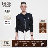 Teenie Weenie小熊女裝春簡(jiǎn)約柔軟親膚毛針織空調(diào)開衫薄款毛衣披肩 藏青色 M
