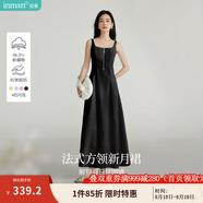 茵曼（INMAN）章若楠同款歐若風法式吊帶連衣裙2025夏季新品女裝淡鵝黃色裙子 黑色 S