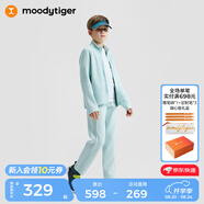 moodytiger兒童褲子春秋男童長(cháng)褲女童運動(dòng)褲肌理感拼接連帽外套家居服休閑褲 【男童外套】海沫綠 150 cm